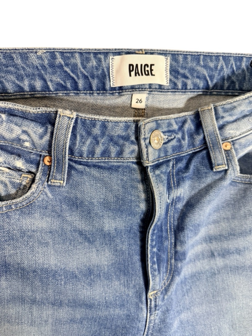 PAIGE Cropped Wide Leg Jeans Raw Hem Distressed Medium Wash Size 26 - Picture 4 of 9